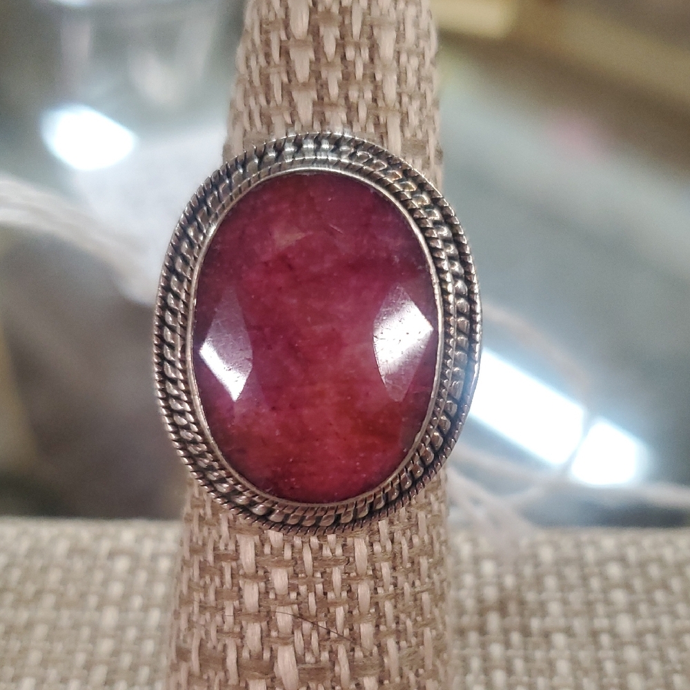 Sterling ROUGH cut Ruby Marked BJC Size 7